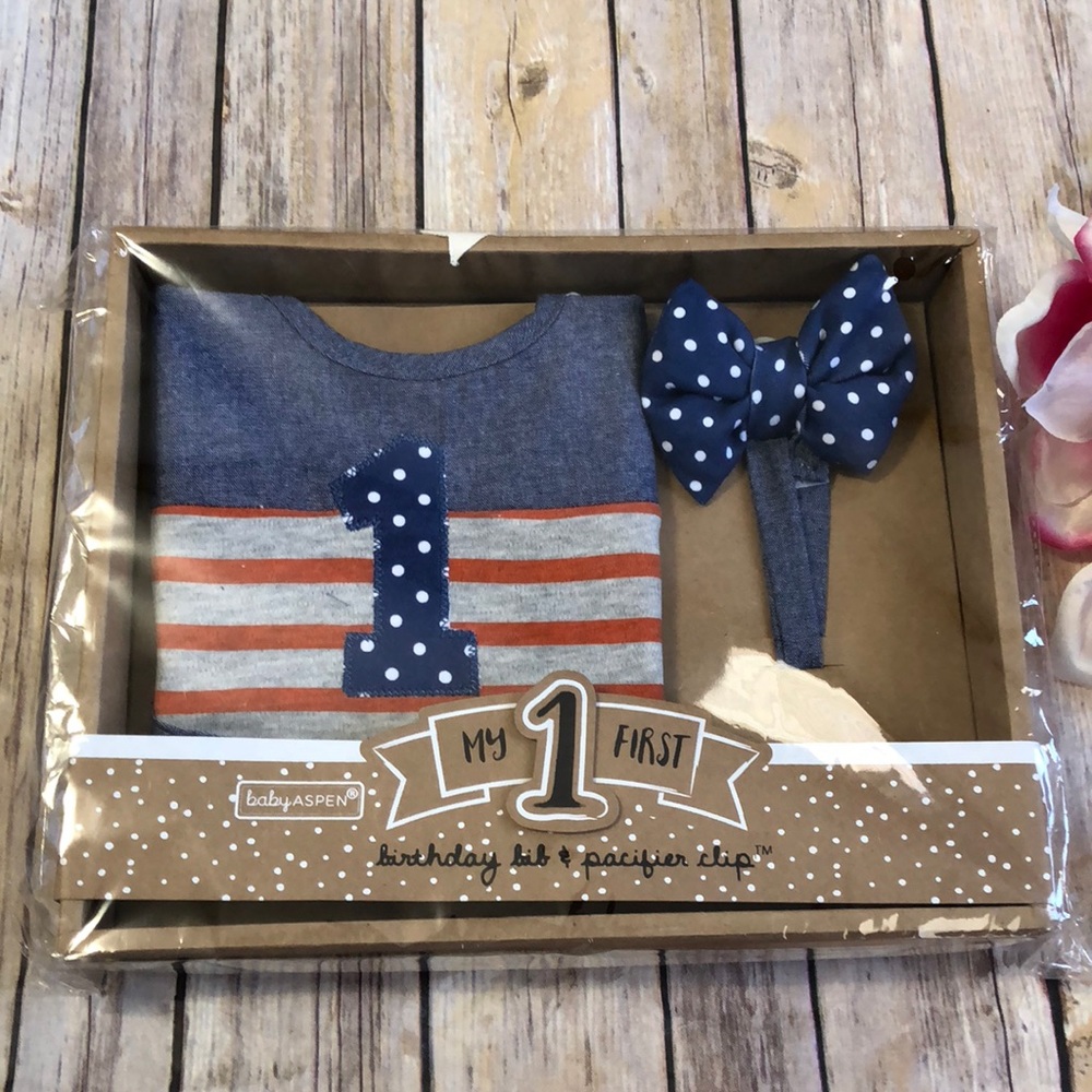 New Boy 1st birthday bib and pacifier clib